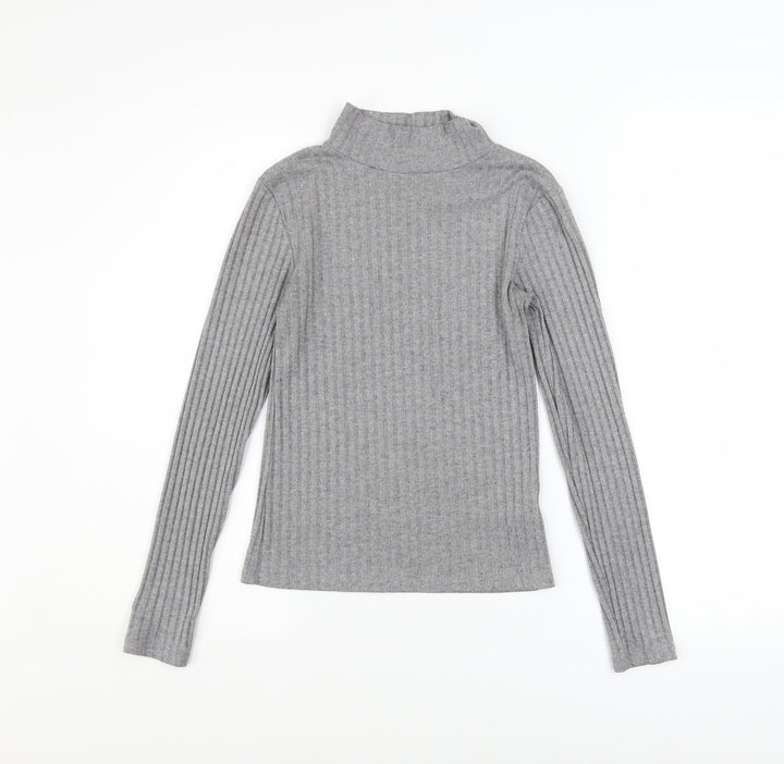 Topshop Women Grey Mock Neck Ribbed Slim Fit Jumper Size 6