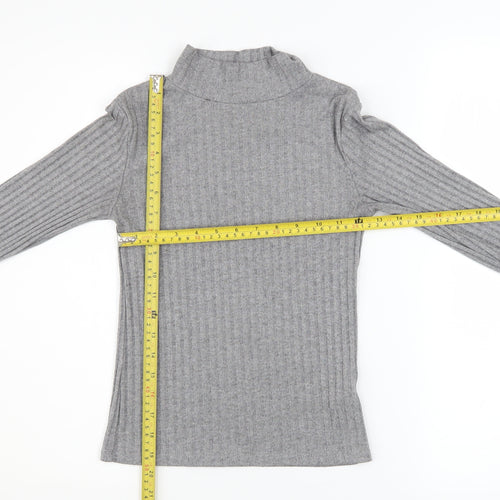 Topshop Women Grey Mock Neck Ribbed Slim Fit Jumper Size 6