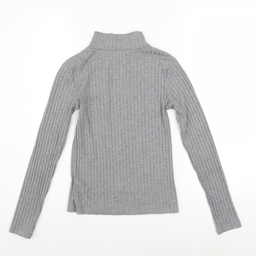 Topshop Women Grey Mock Neck Ribbed Slim Fit Jumper Size 6