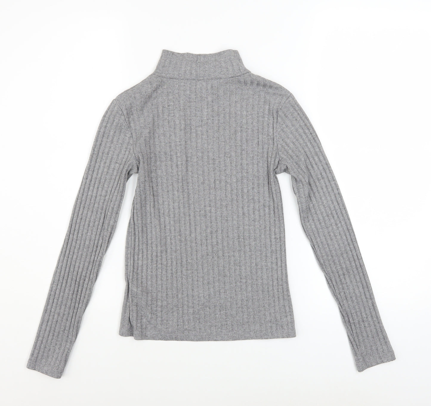 Topshop Women Grey Mock Neck Ribbed Slim Fit Jumper Size 6