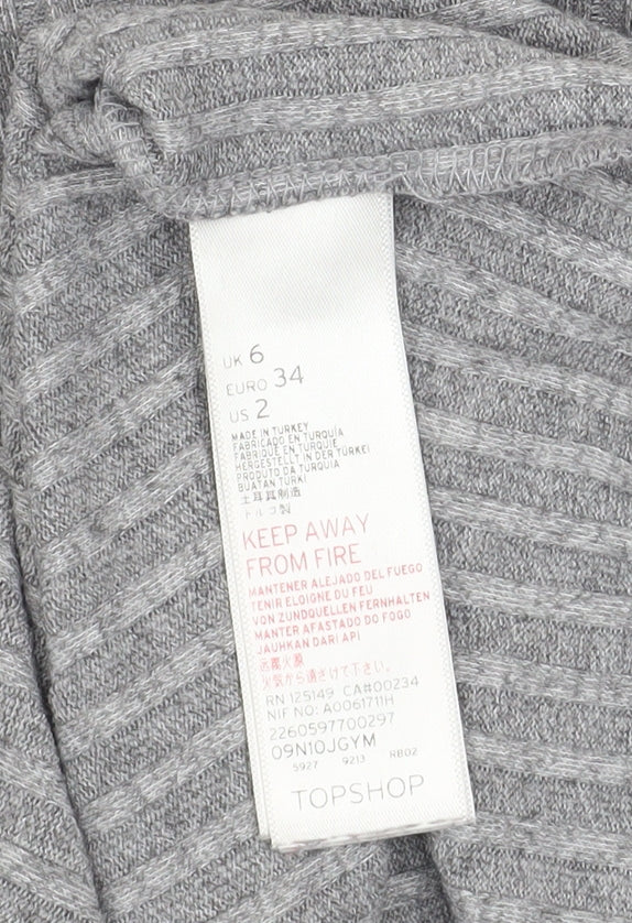 Topshop Women Grey Mock Neck Ribbed Slim Fit Jumper Size 6