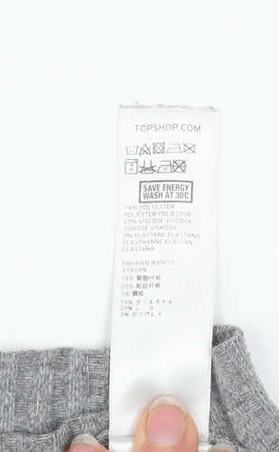 Topshop Women Grey Mock Neck Ribbed Slim Fit Jumper Size 6