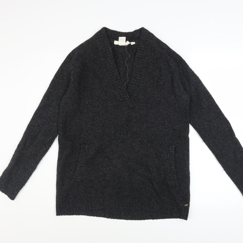L.O.G.G. Womens Grey V-Neck Wool Blend Pullover Jumper Size S