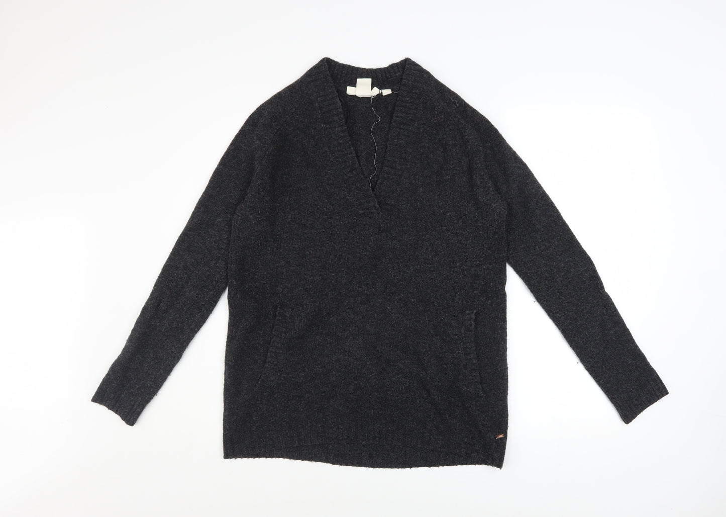 L.O.G.G. Womens Grey V-Neck Wool Blend Pullover Jumper Size S