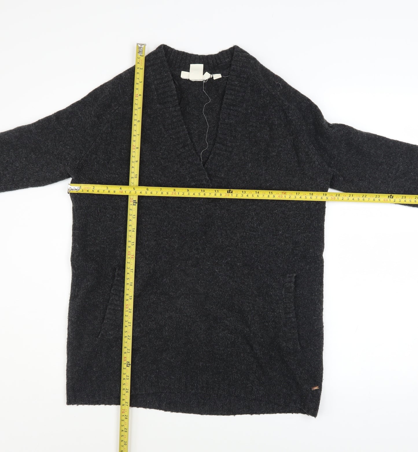 L.O.G.G. Womens Grey V-Neck Wool Blend Pullover Jumper Size S