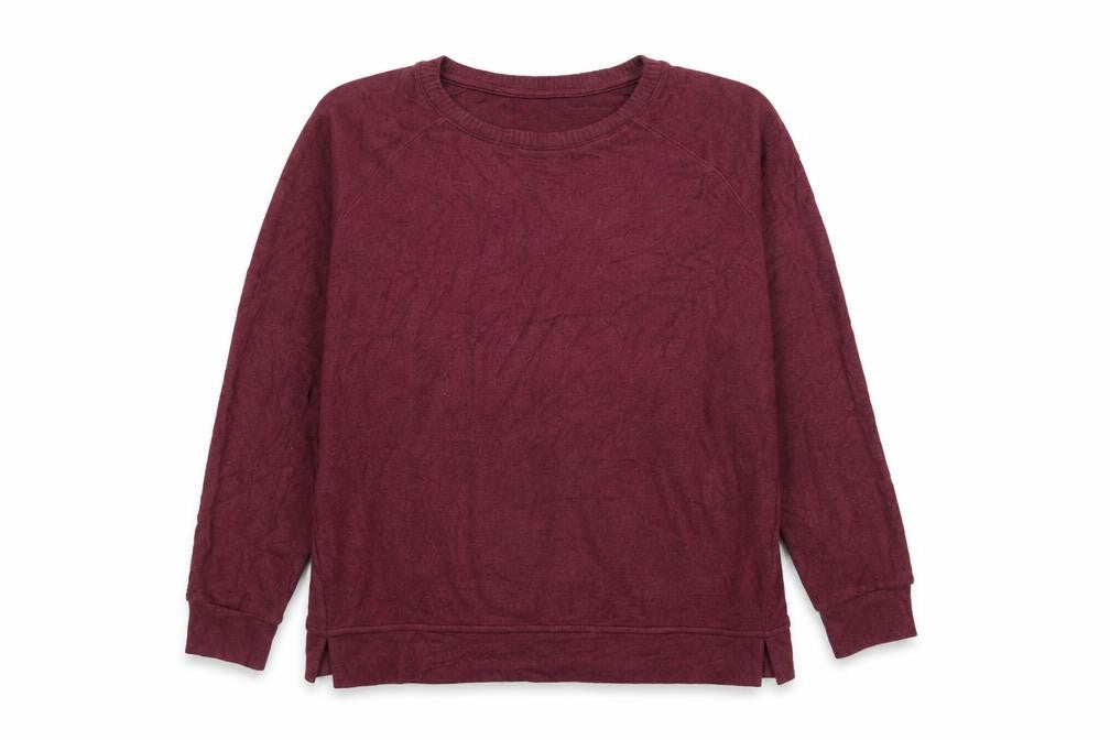 Front view of Hush women’s burgundy pullover sweatshirt m viscose blend