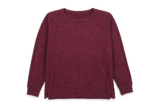 Front view of Hush women’s burgundy pullover sweatshirt m viscose blend