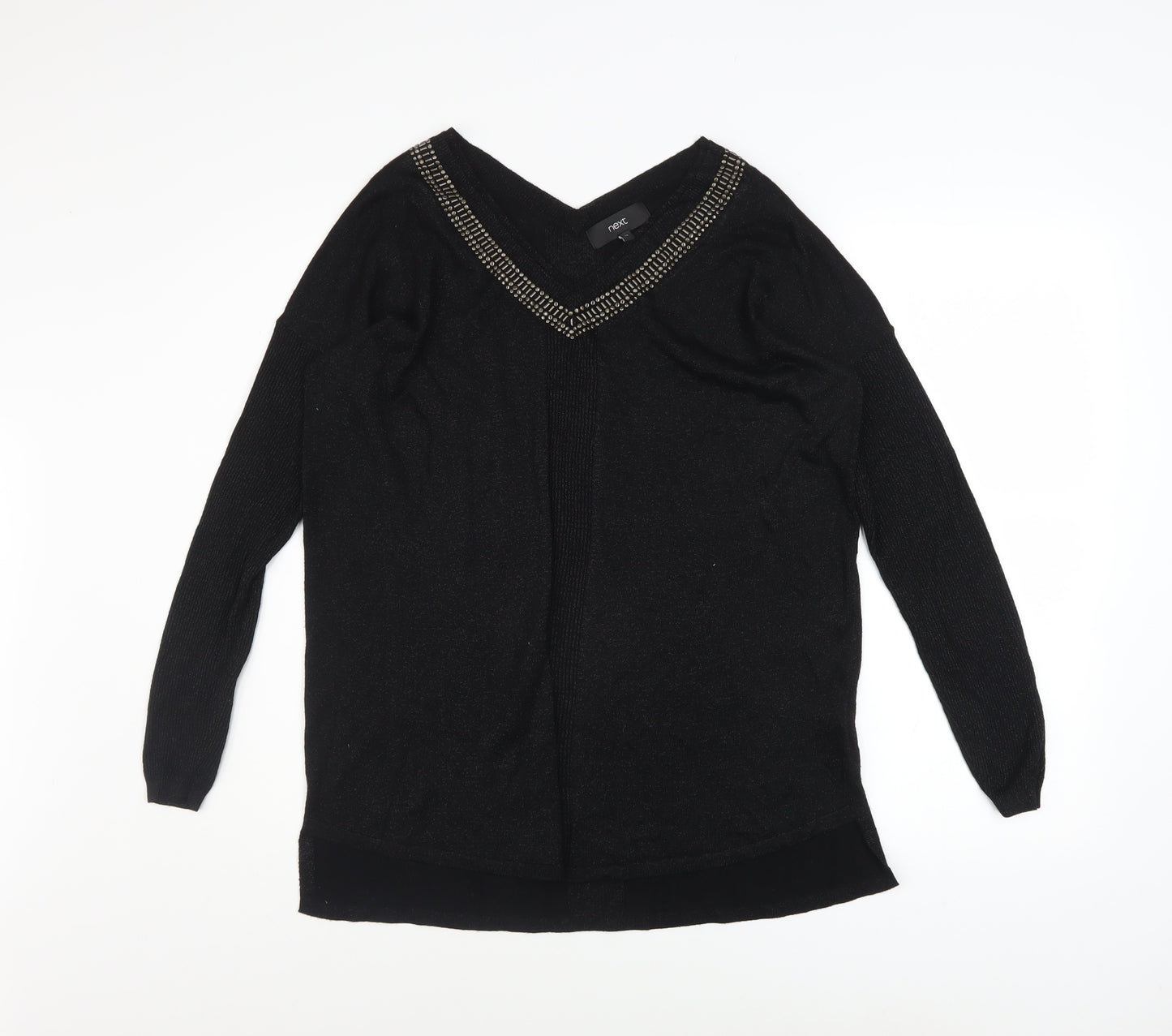 Next Women's Black Beaded V-Neck Long Sleeve Pullover Jumper Size 14