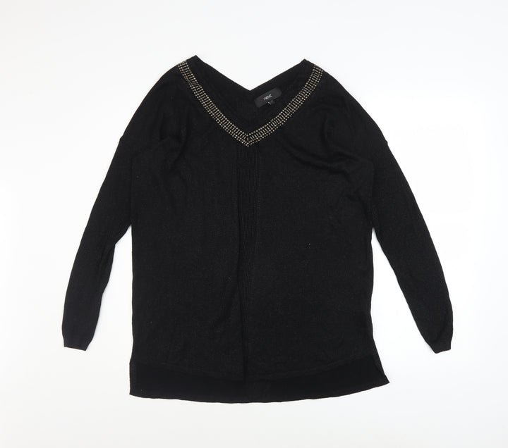 Next Women's Black Beaded V-Neck Long Sleeve Pullover Jumper Size 14