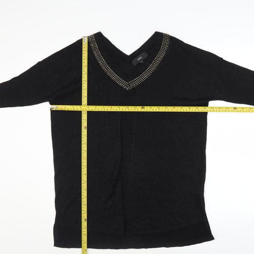 Next Women's Black Beaded V-Neck Long Sleeve Pullover Jumper Size 14
