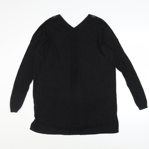 Next Women's Black Beaded V-Neck Long Sleeve Pullover Jumper Size 14