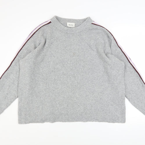 Hush Women’s Grey Ribbed Knit Pullover Jumper L/XL Crew Neck