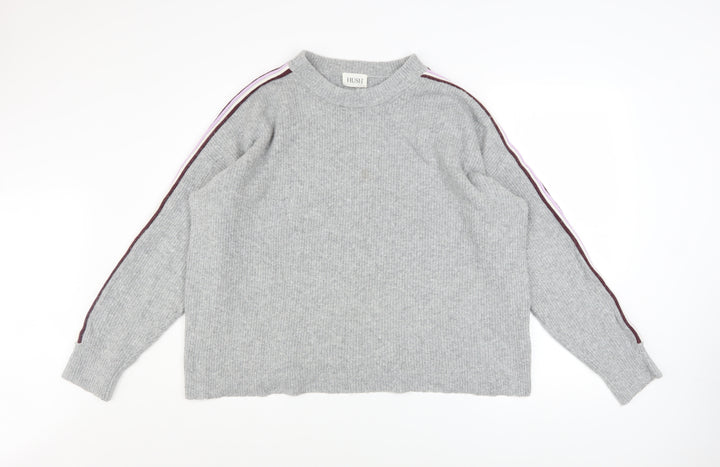 Hush Women’s Grey Ribbed Knit Pullover Jumper L/XL Crew Neck