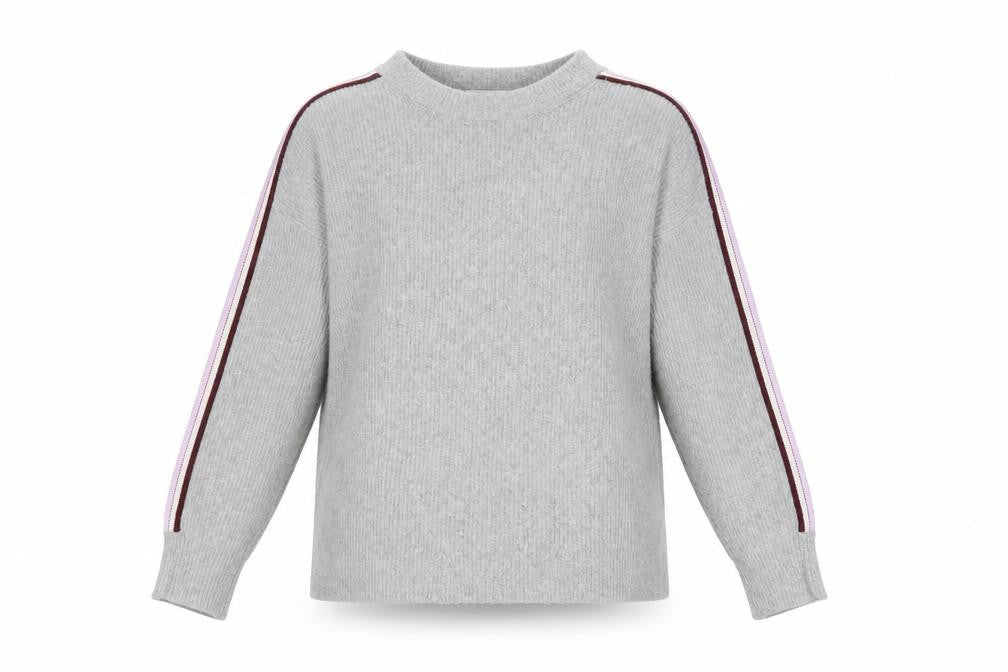 Front view of Hush Women’s Grey Ribbed Knit jumper L/XL Crew Neck