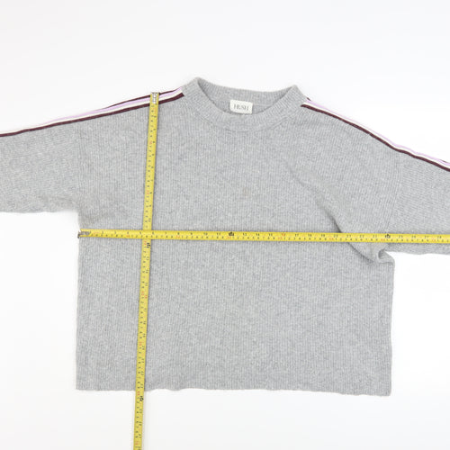 Hush Women’s Grey Ribbed Knit Pullover Jumper L/XL Crew Neck