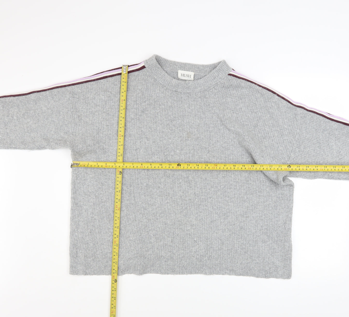 Hush Women’s Grey Ribbed Knit Pullover Jumper L/XL Crew Neck