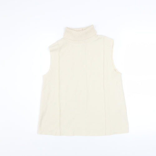 Zara Women Beige Roll Neck Sleeveless Knit Vest Jumper Size S