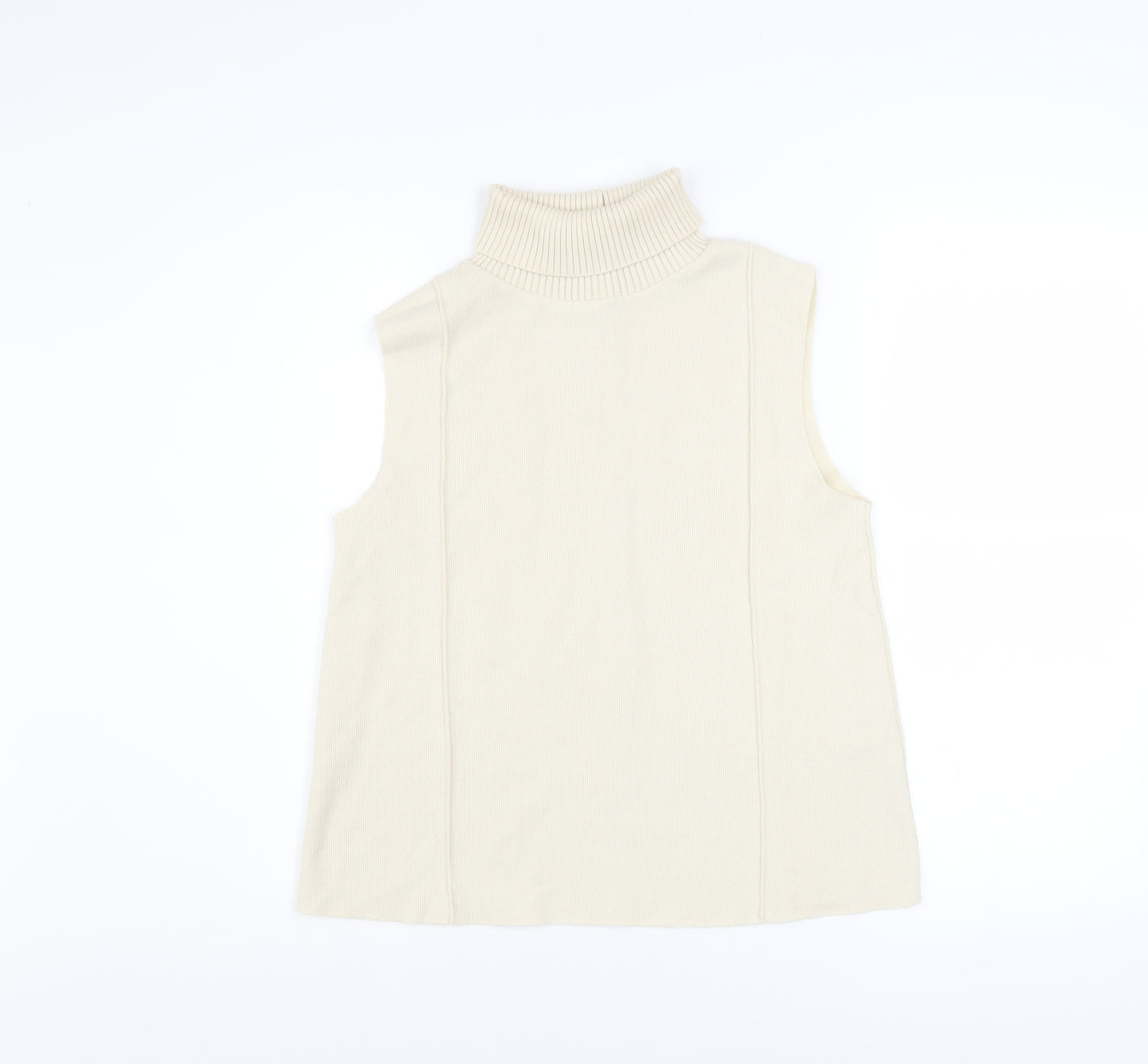 Zara Women Beige Roll Neck Sleeveless Knit Vest Jumper Size S