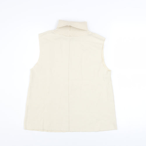 Zara Women Beige Roll Neck Sleeveless Knit Vest Jumper Size S