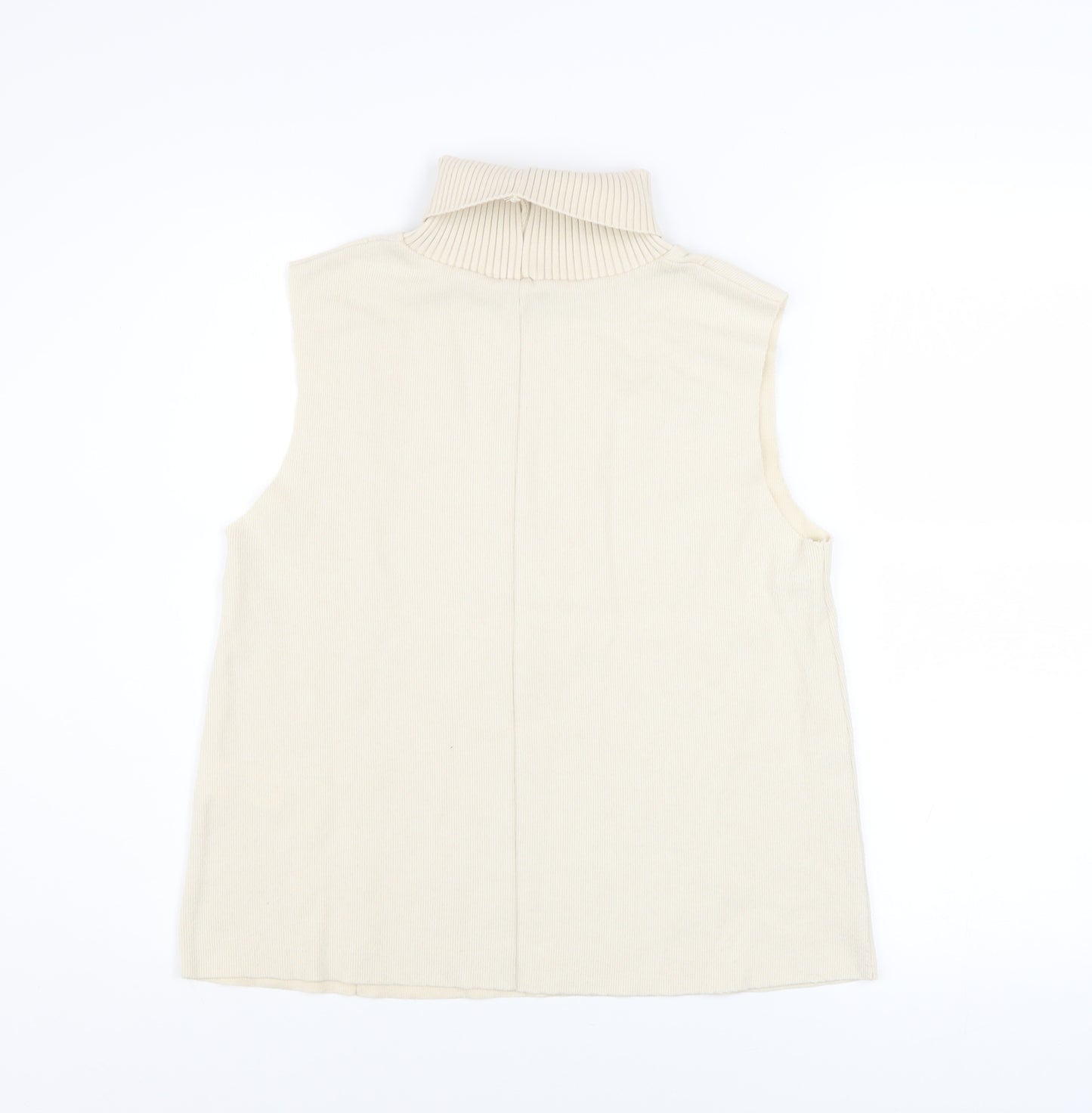 Zara Women Beige Roll Neck Sleeveless Knit Vest Jumper Size S
