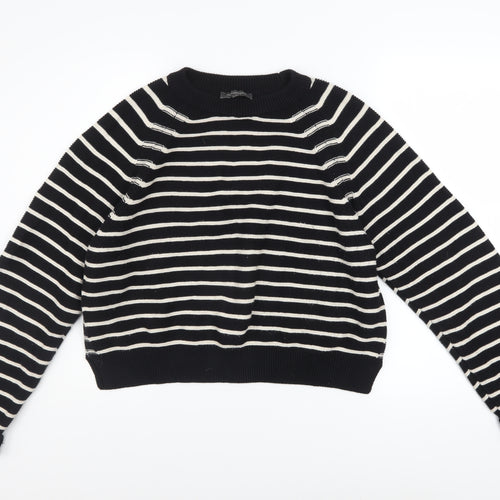 French Connection Women's Black White Striped Cotton Jumper L