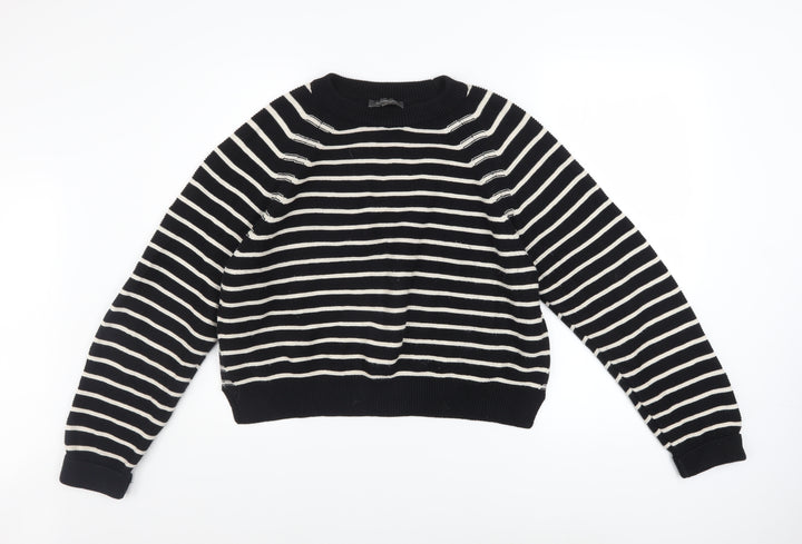 French Connection Women's Black White Striped Cotton Jumper L