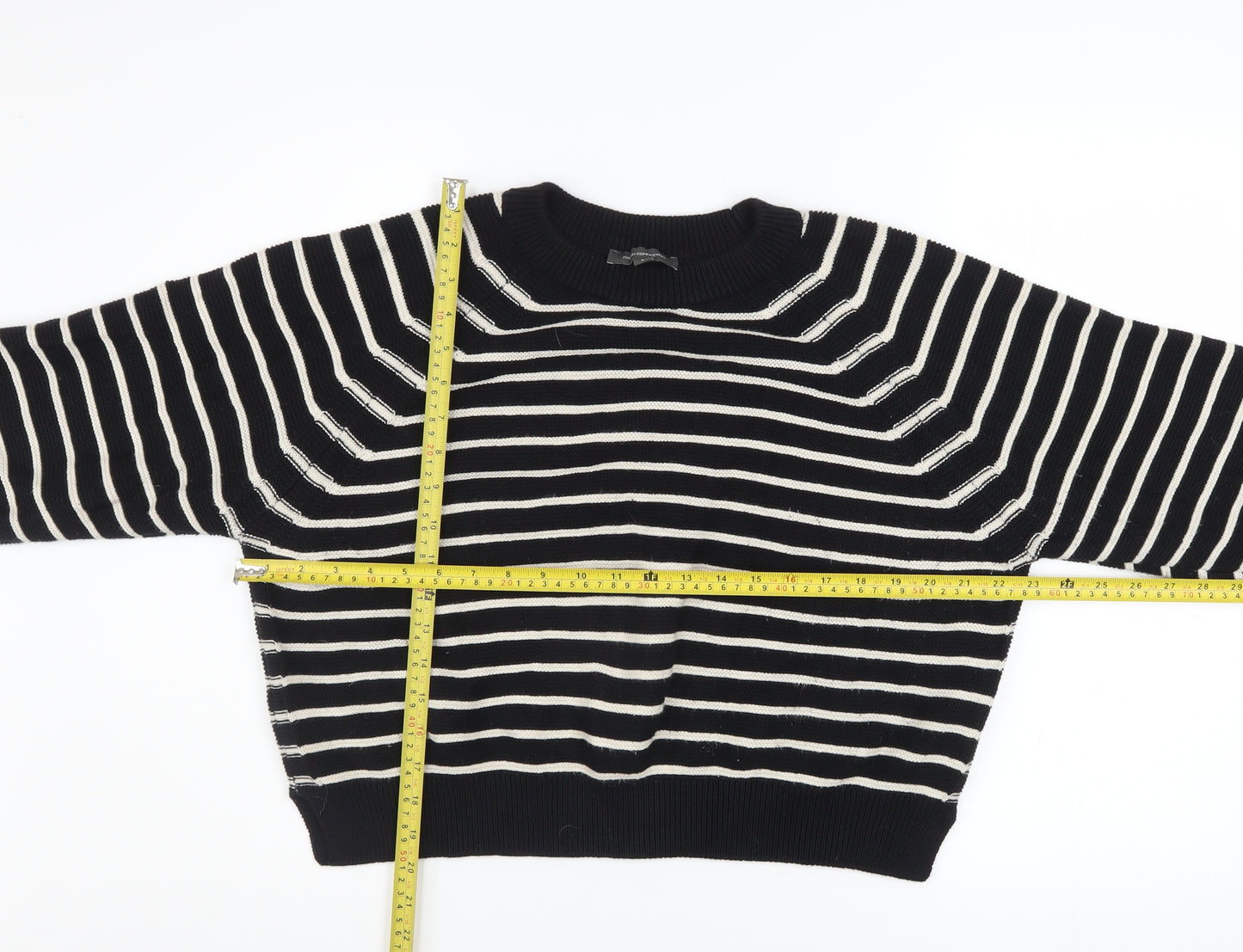 French Connection Women's Black White Striped Cotton Jumper L