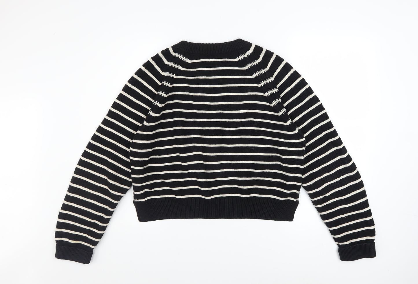 French Connection Women's Black White Striped Cotton Jumper L