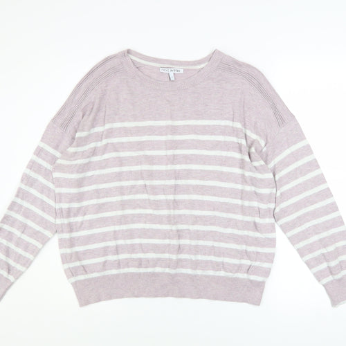 Next Women Pink Striped Cotton Blend Crew Neck Jumper Size 14