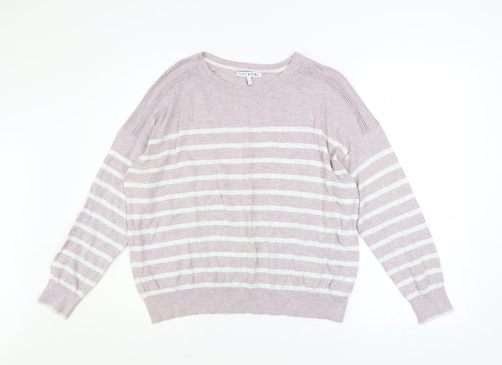 Next Women Pink Striped Cotton Blend Crew Neck Jumper Size 14