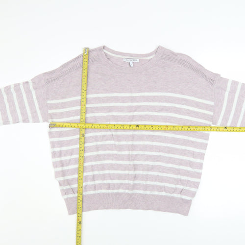 Next Women Pink Striped Cotton Blend Crew Neck Jumper Size 14