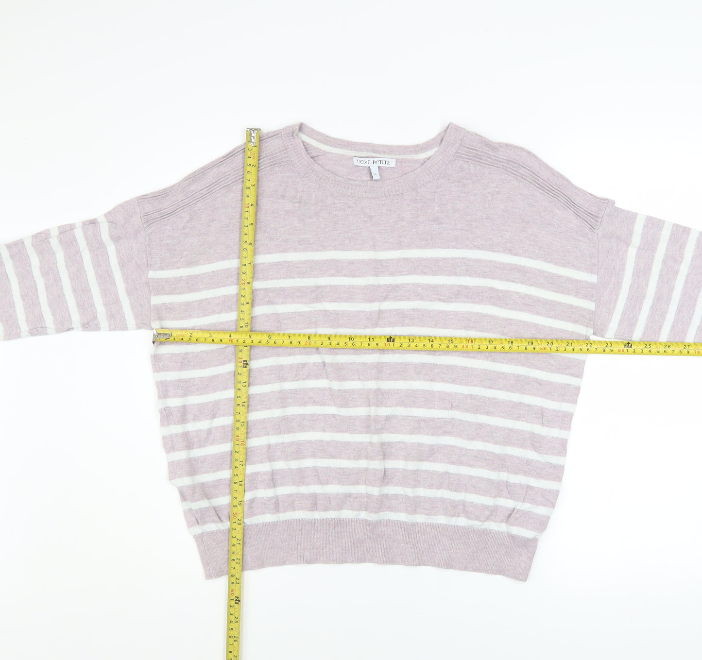 Next Women Pink Striped Cotton Blend Crew Neck Jumper Size 14