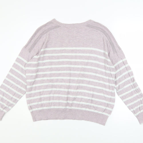 Next Women Pink Striped Cotton Blend Crew Neck Jumper Size 14