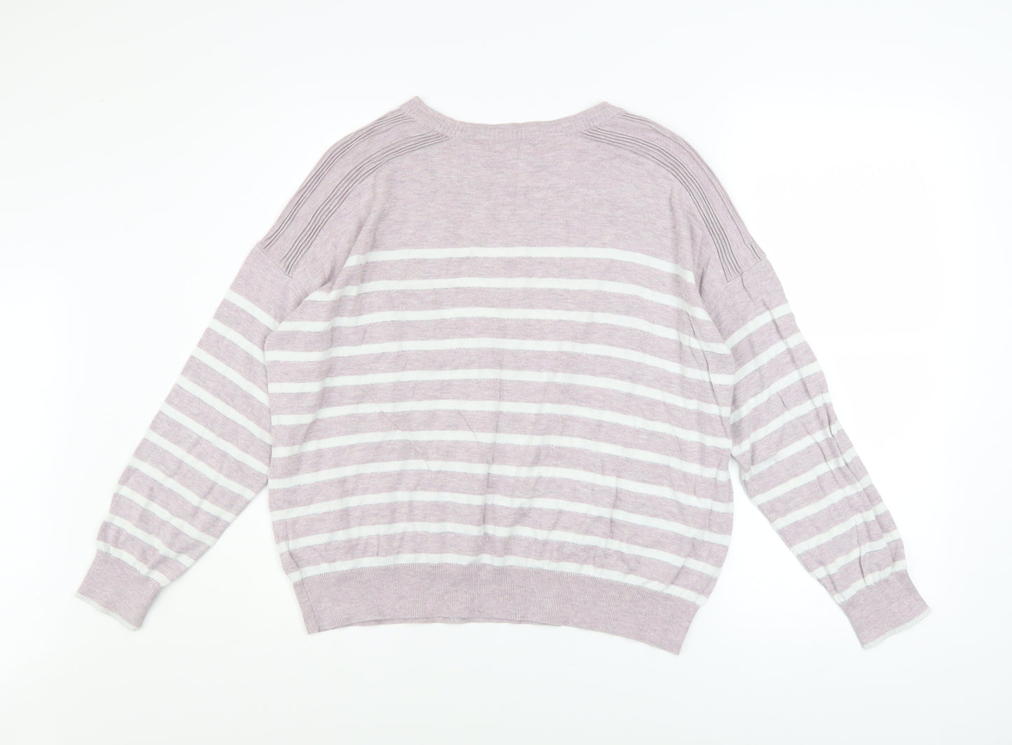 Next Women Pink Striped Cotton Blend Crew Neck Jumper Size 14