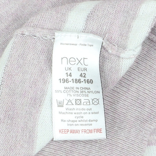 Next Women Pink Striped Cotton Blend Crew Neck Jumper Size 14