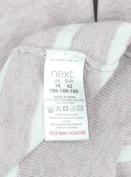 Next Women Pink Striped Cotton Blend Crew Neck Jumper Size 14