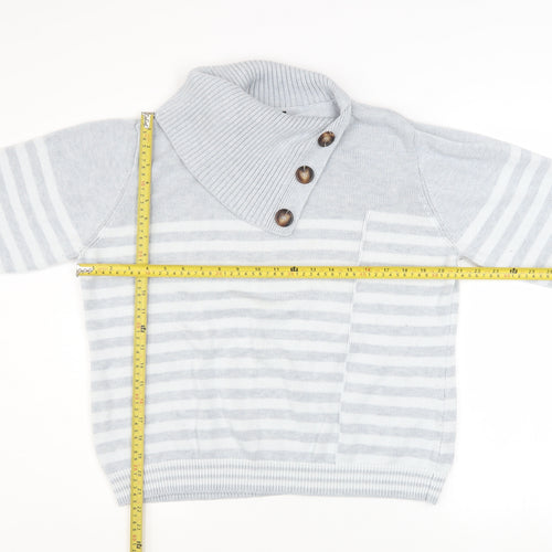 Roman Women’s Grey Striped Cowl Neck Button Knit Jumper Size 18