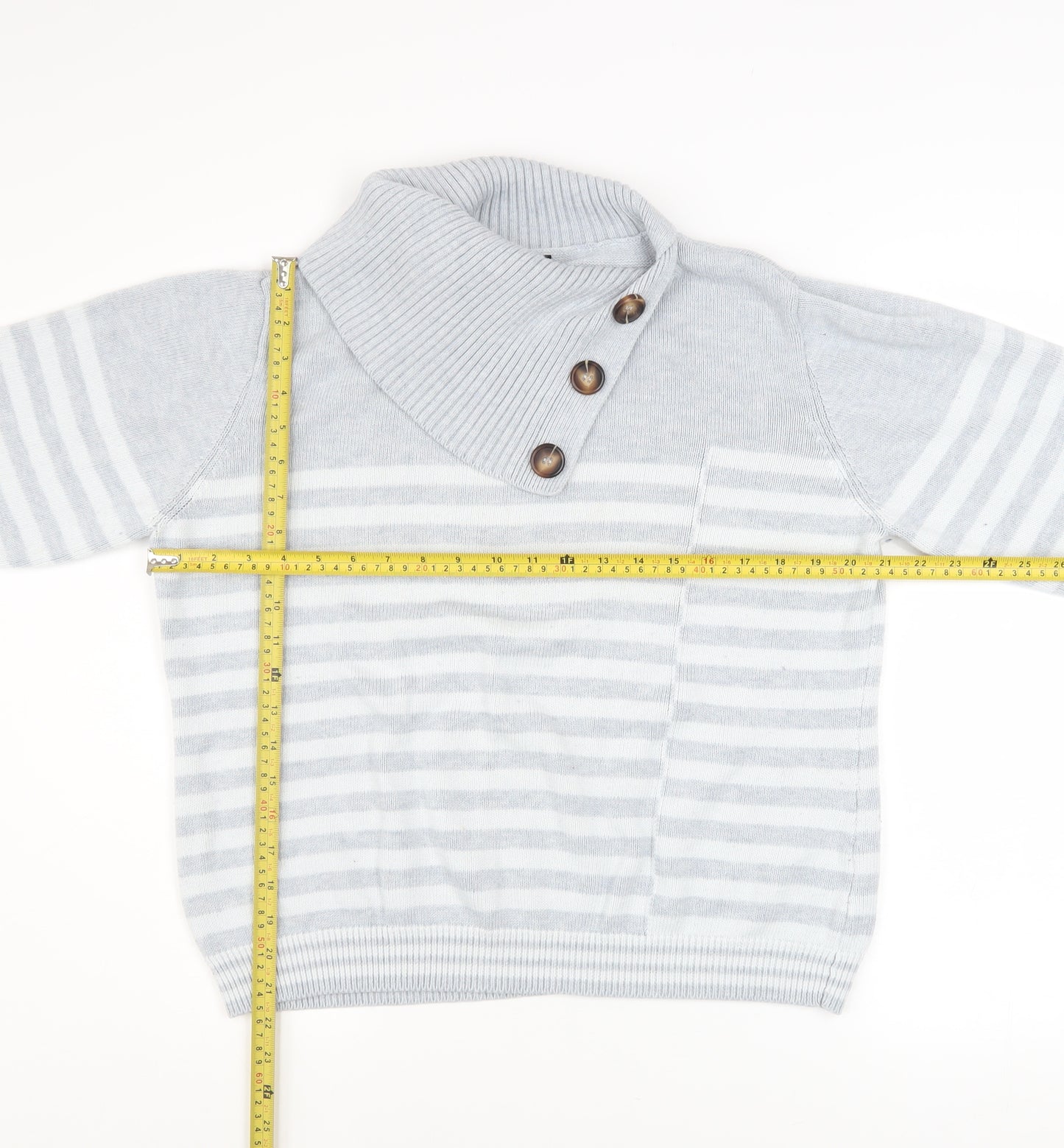 Roman Women’s Grey Striped Cowl Neck Button Knit Jumper Size 18