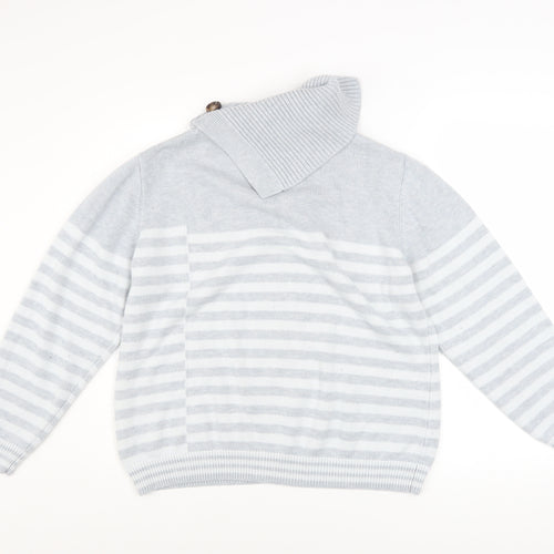 Roman Women’s Grey Striped Cowl Neck Button Knit Jumper Size 18