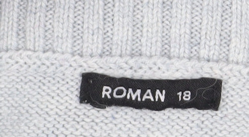 Roman Women’s Grey Striped Cowl Neck Button Knit Jumper Size 18