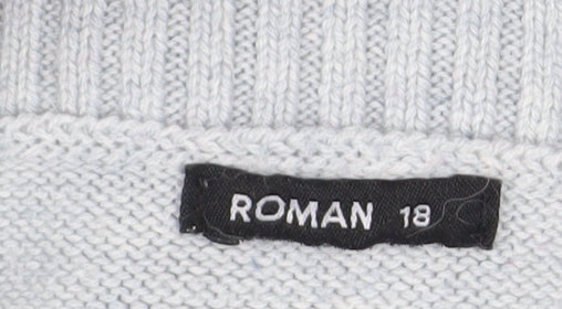 Roman Women’s Grey Striped Cowl Neck Button Knit Jumper Size 18