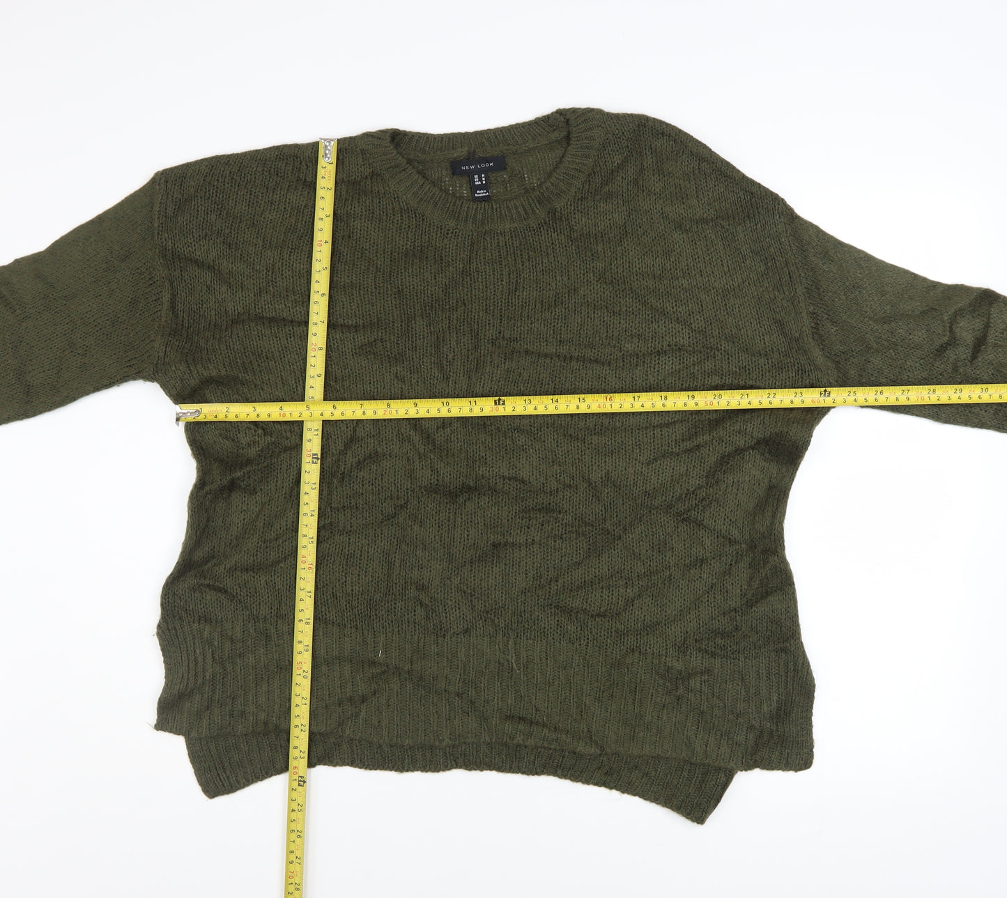 New Look Women Green Acrylic Knit Pullover Jumper Size M