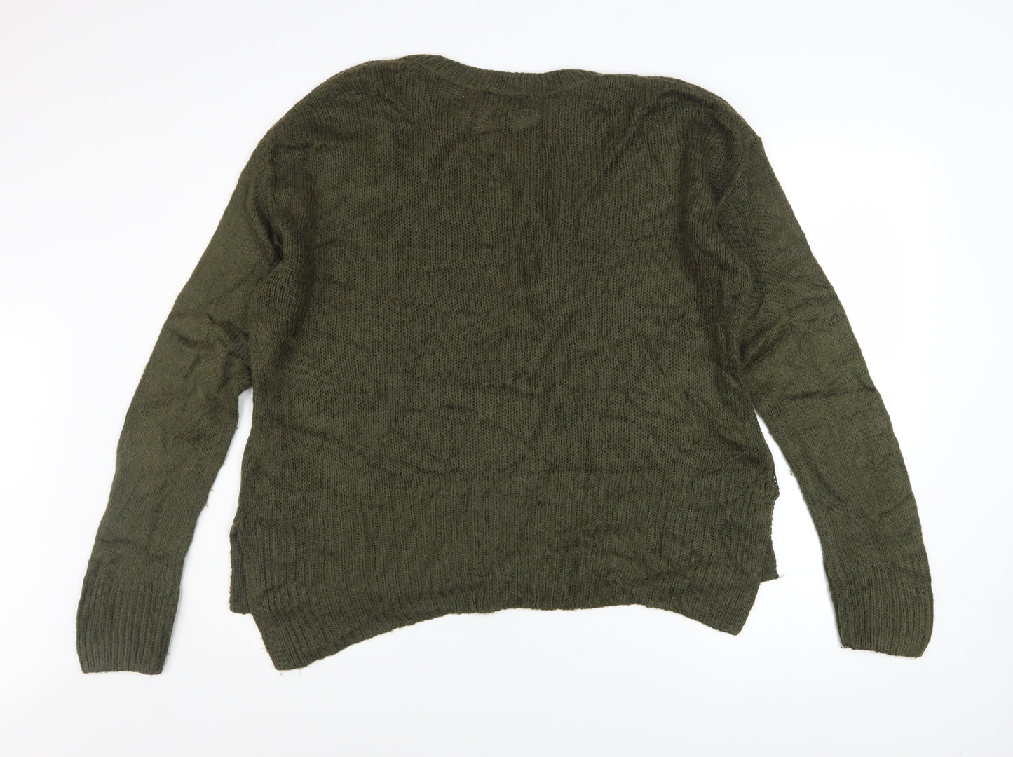 New Look Women Green Acrylic Knit Pullover Jumper Size M