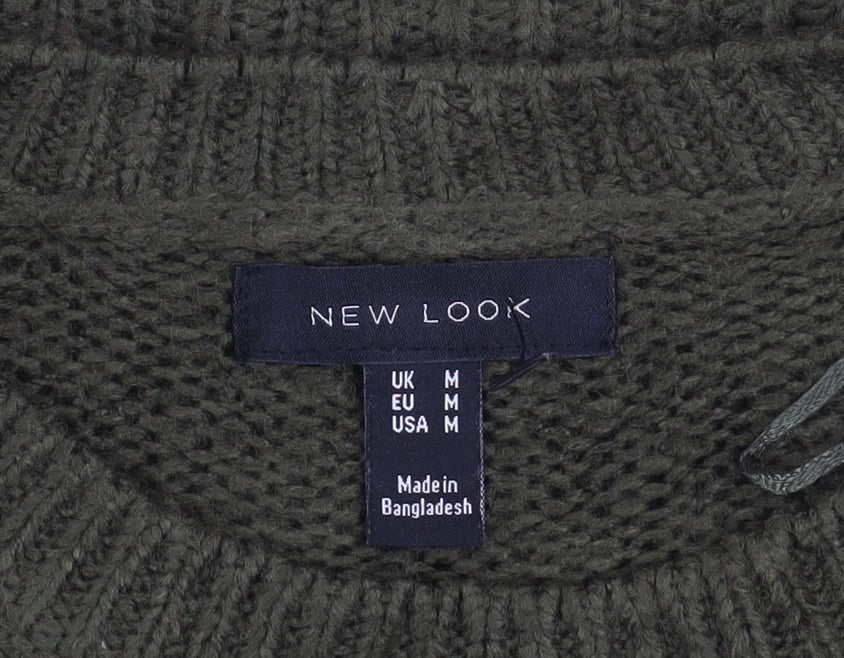 New Look Women Green Acrylic Knit Pullover Jumper Size M
