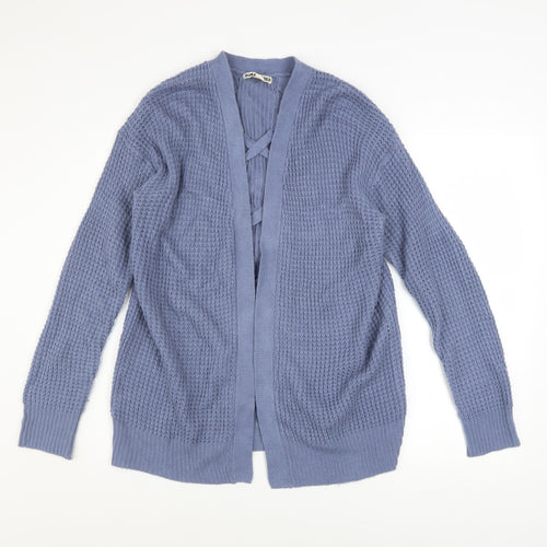 Moral Fiber Women's Blue Waffle Knit Open Cardigan Size M