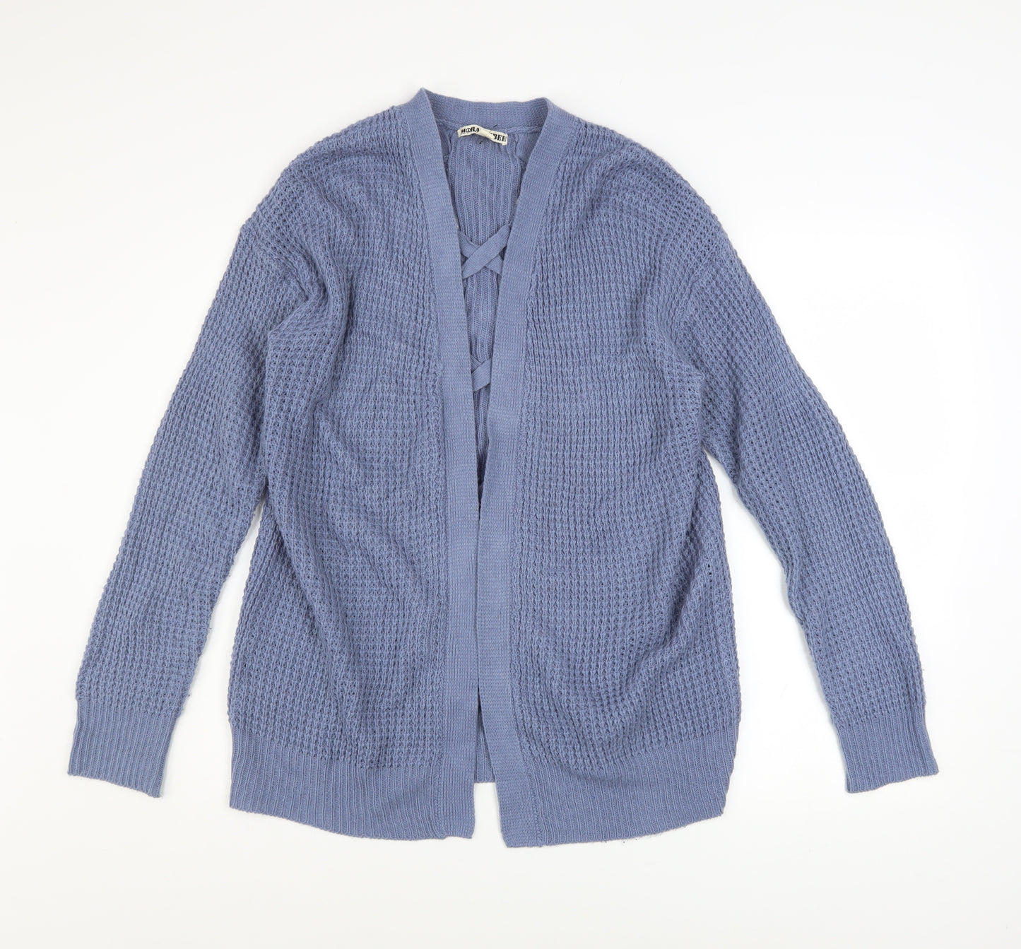 Moral Fiber Women's Blue Waffle Knit Open Cardigan Size M