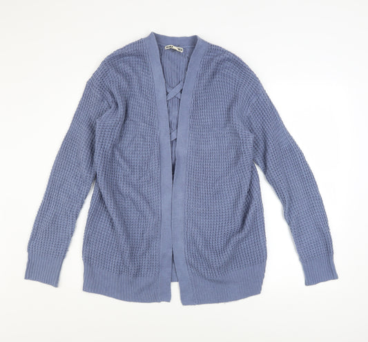 Moral Fiber Women's Blue Waffle Knit Open Cardigan Size M