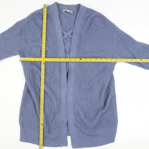 Moral Fiber Women's Blue Waffle Knit Open Cardigan Size M