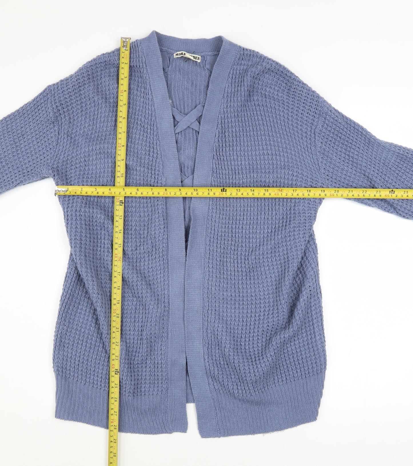 Moral Fiber Women's Blue Waffle Knit Open Cardigan Size M