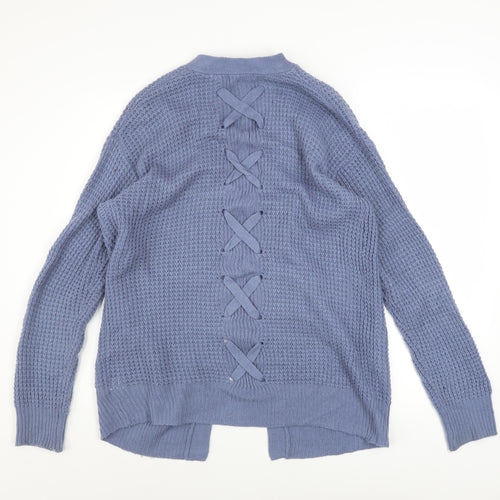 Moral Fiber Women's Blue Waffle Knit Open Cardigan Size M